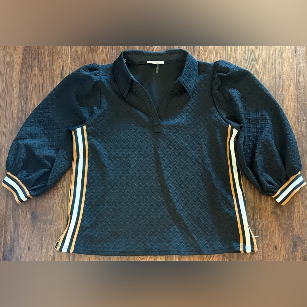 Black Textured Henley Top